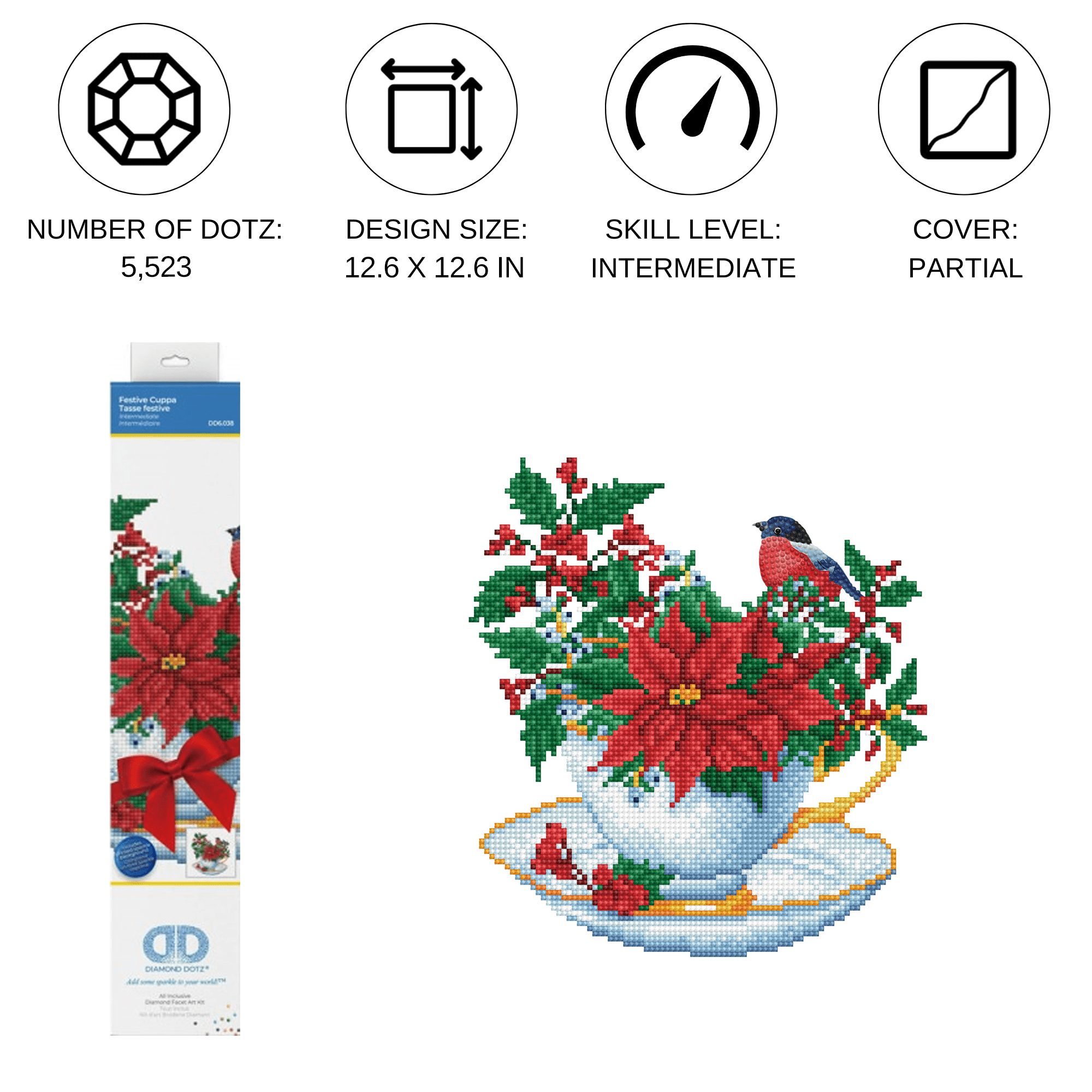 Diamond Dotz Festive Cuppa Floral Diamond Painting Kits for Adults - Diamond Art Kits a Relaxing Creative Craft Kit with Dotz Gems 12.6"x12.6"