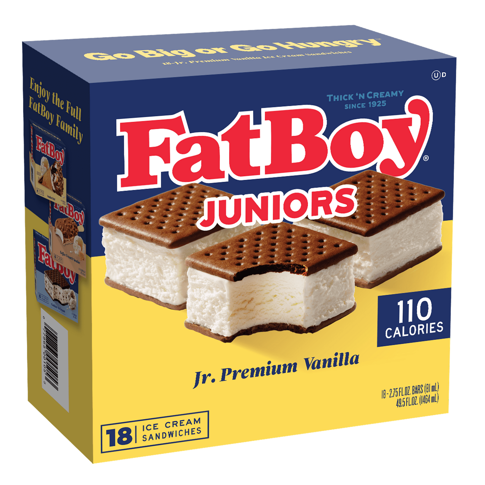 Fatboy Junior Premium Vanilla Ice Cream Sandwiches, 2.75 fl oz, 18 Count