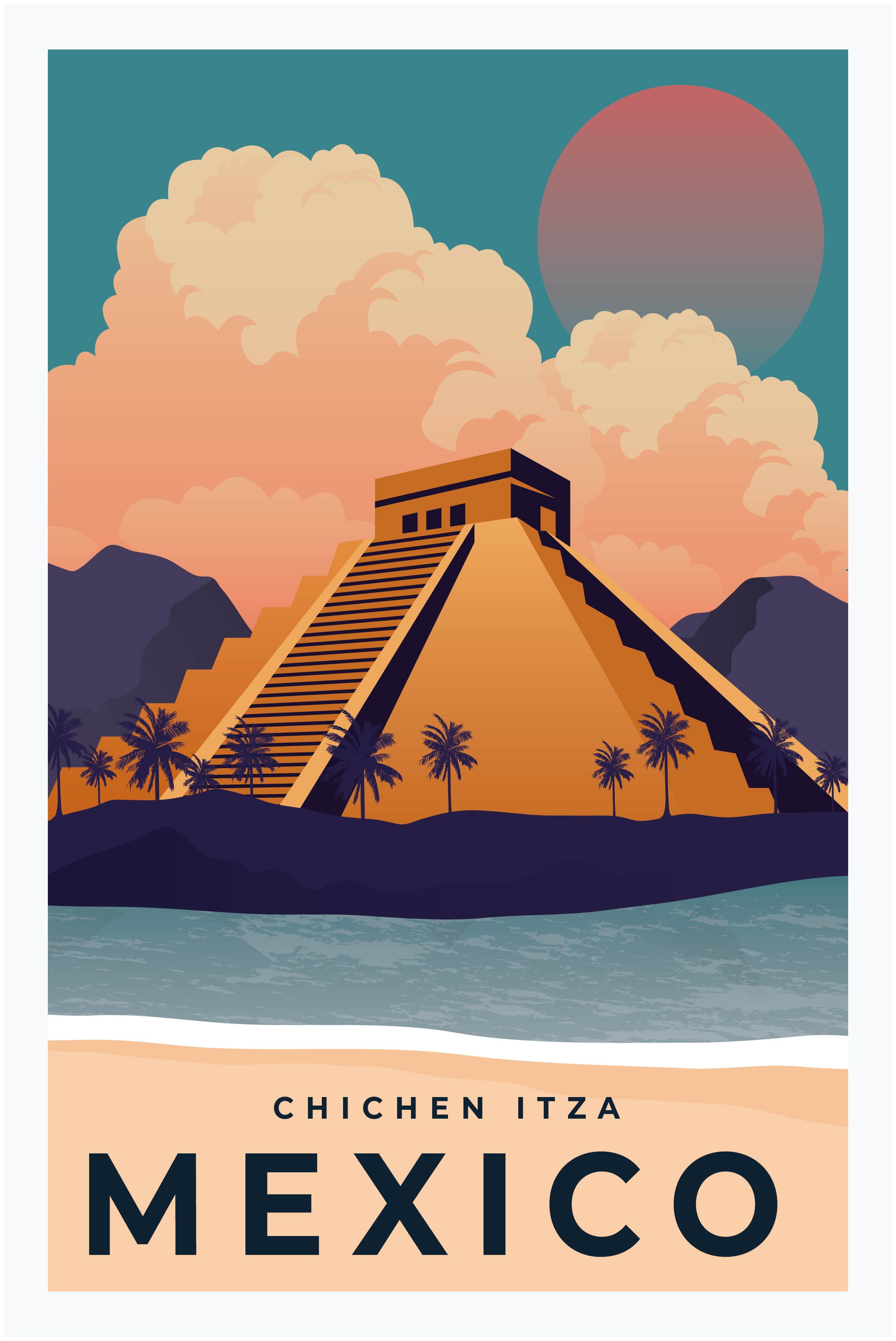 EzPosterPrints - Retro World Famous City Posters - Decorative, Vintage,  Retro, Grunge Travel Poster Printing - Wall Art Print for Home Office -  CHICHEN ITZA, MEXICO - 16X24 inches