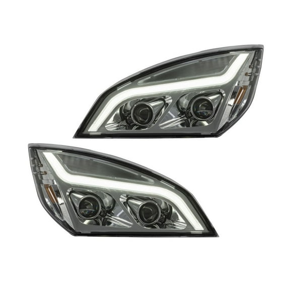For Freightliner Cascadia 2018 2019 2020 2021 Headlight Driver and Passenger Side | Pair | LED High/Low Beam | Chrome Housing | LED Version Only