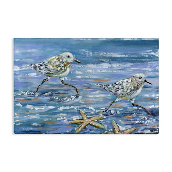 Stupell Industries Running Sea Sandpipers Coastal Painting Gallery Wrapped Canvas Art Print Wall Art, 24 x 16
