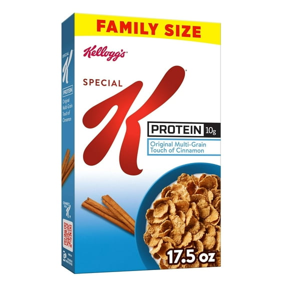 Special K Protein Cold Breakfast Cereal, 15g Protein, 11 Vitamins and Minerals, Family Size, Original Multi-Grain Touch of Cinnamon, 19oz Box (1 Box)