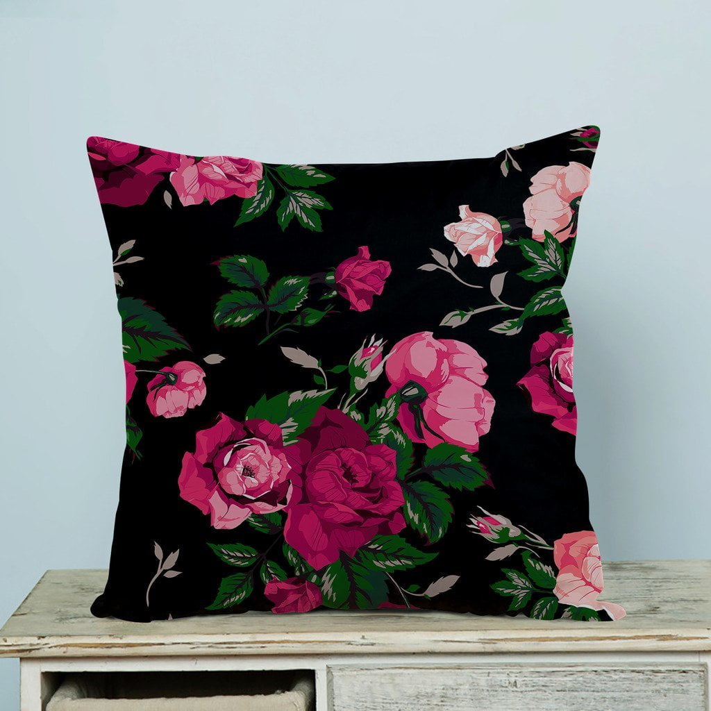 GCKG Red Rose Flower Pink Floral Pillow Case Pillow Cover Pillow
