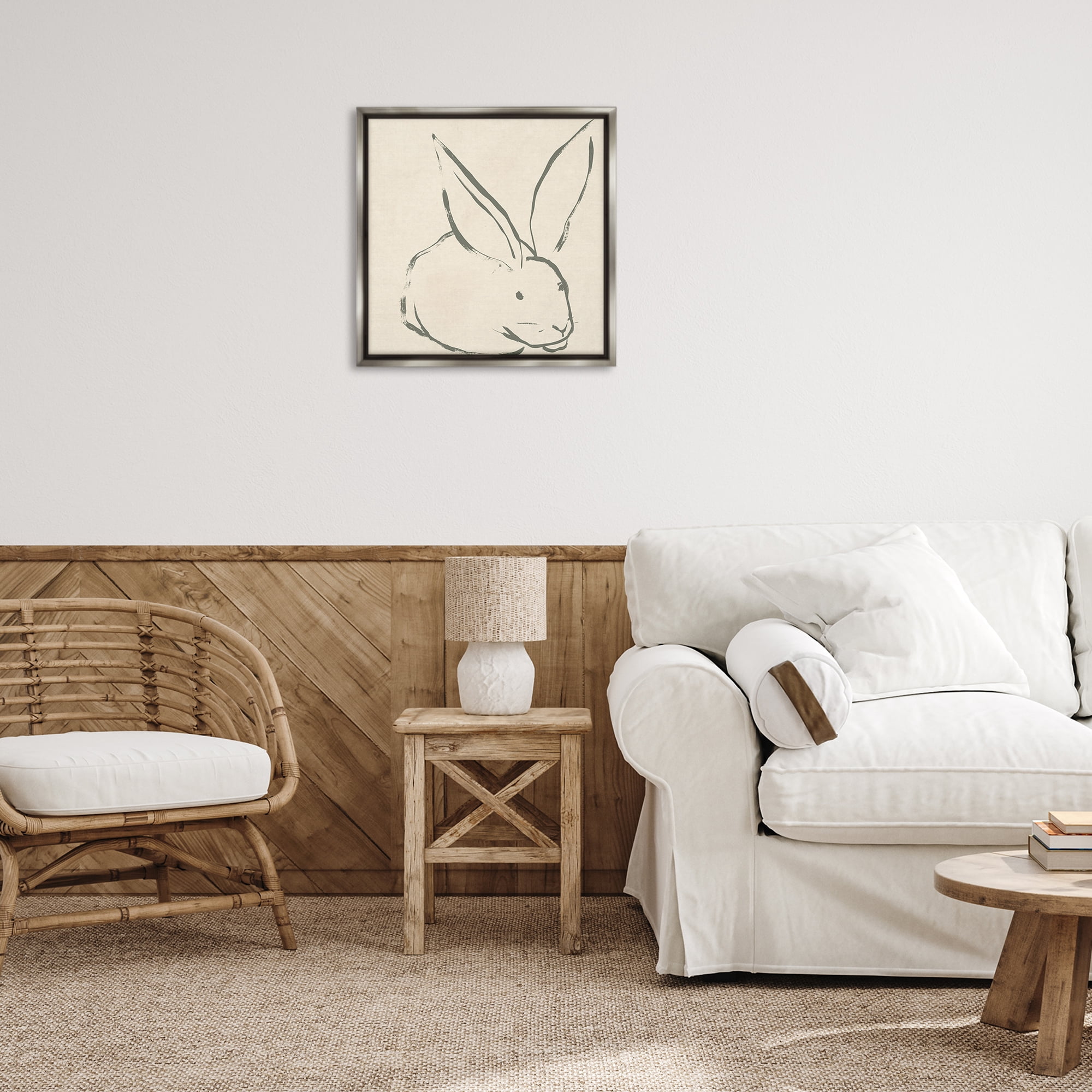Stupell Industries Simple Rabbit Outline Animals & Insects Drawing Gray Floater Framed Canvas Art Print Wall Art, 25 x 25