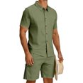thumbnail image 7 of Uwinwear Men's Summer Outdoor Two-Piece Sets Lightweight Short Sleeve Button-Up Shirt and Side Zip Cargo Shorts Set Casual 2 Piece Casual Outfit,Army Green,M, 7 of 7