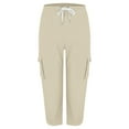 thumbnail image 3 of Capri Pants for Women 2025 High Elastic Waist Drawstring Loose Casual Cago Capris with Pockets Womens Cropped Pants, 3 of 8