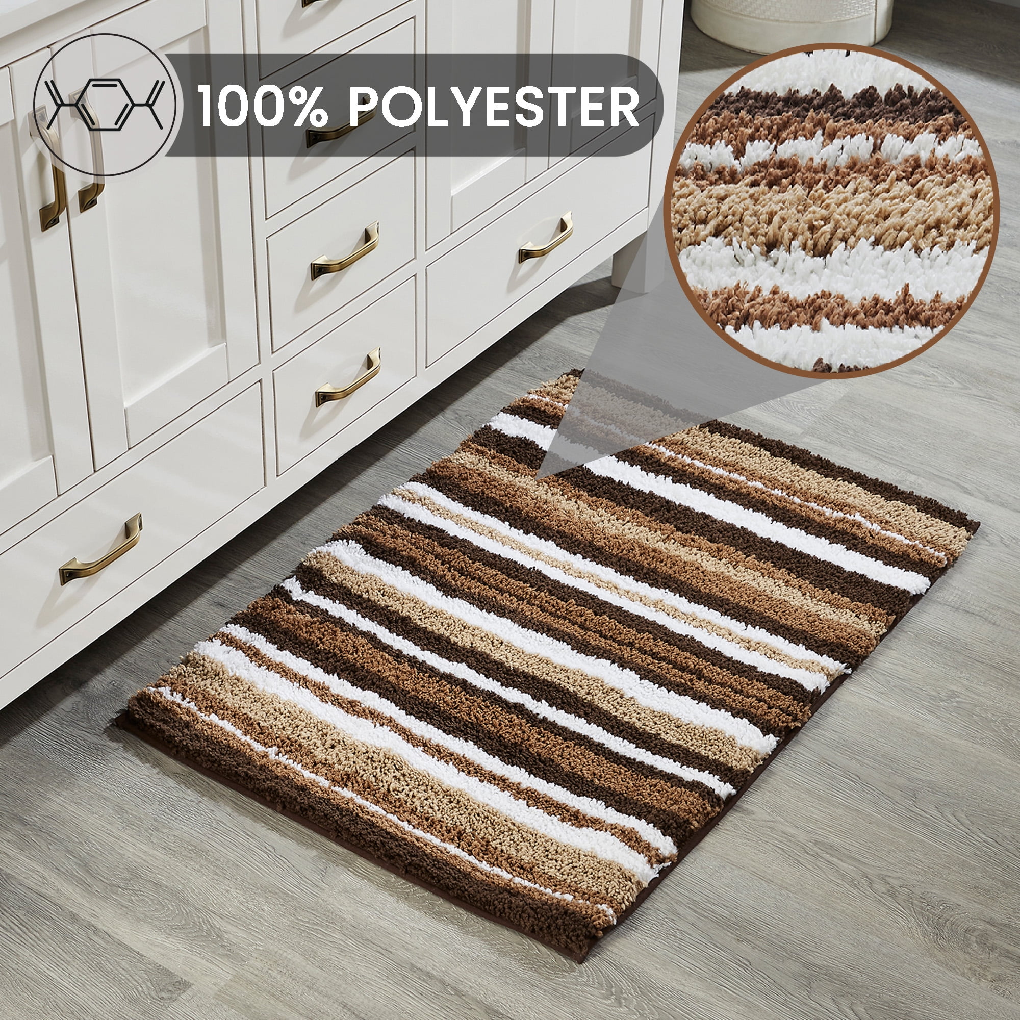 Better Trends 17" x 24" Bathroom Rugs 100% Polyester Soft Water Absorbent Non Slip Bath Mat Machine Washable Rug Griffie Collection - Brown
