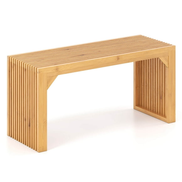 Costway 1 PCS Bamboo Dining Bench 36" Long Entryway Bench Indoor Outdoor Solid Wood Bench