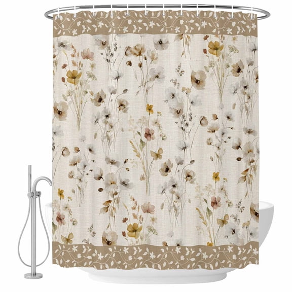 Vintage Spring Floral Shower Curtain, Waterproof Shower Curtains for Bathroom, Farmhouse Botanical Rustic Washable Fabric Bathtub Curtain Set Bath Decor with 12 Hooks 72"x78"