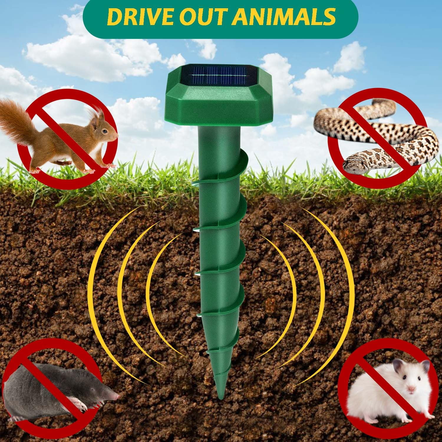 OIEXI Mole Repellent Solar Powered 2 Pack Waterproof Ultrasonic Deterrent for Mice