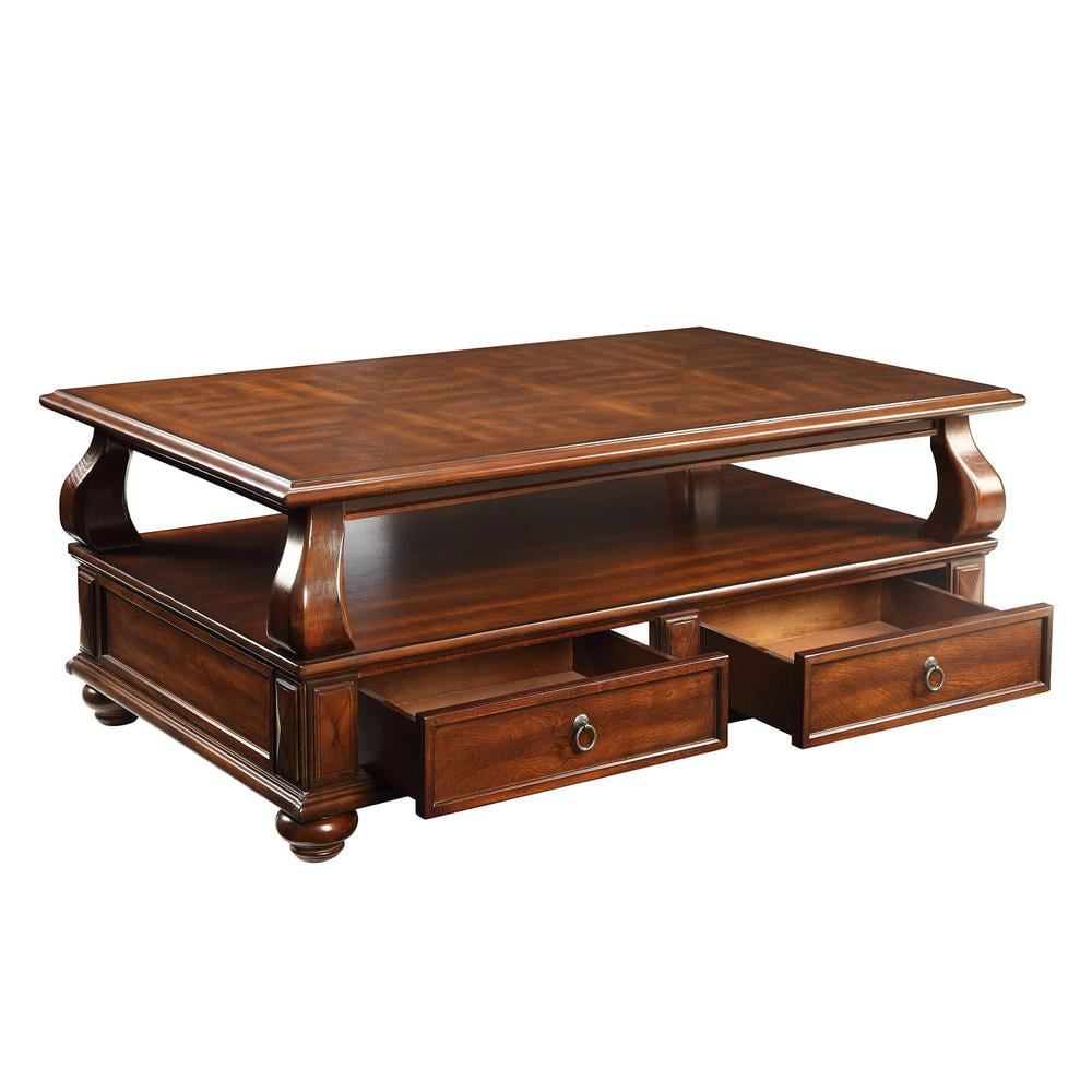 ACME Amado Rectangular 4-Drawer Wooden Coffee Table with Open Shelf in Walnut