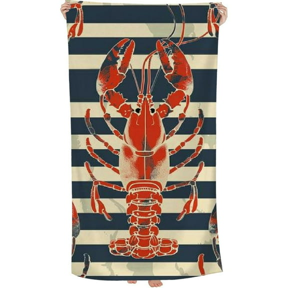 PHYHOO  Retro Marine Lobster Beach Towel, Absorbent Quick Dry Swimming Yoga Beach Towels, Large Sand Free Microfiber Beach Towel for Women, Men, Kids 30x60in
