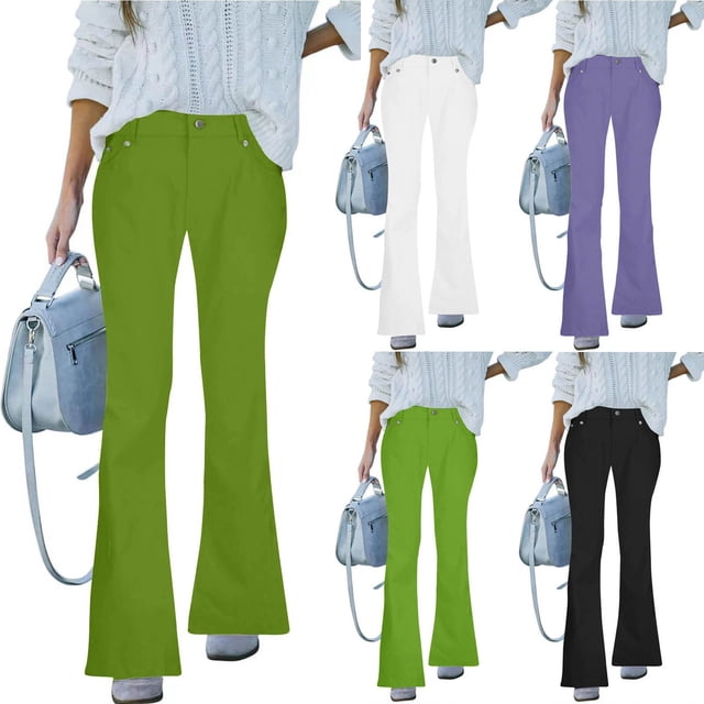 Sentmoon High Waist Wide Leg Jeans Active Mid Waist Denim Pants Spring Summer Solid Color Pocket Casual Full Length Relaxed Fit Jeans Trousers for Daily Casual Wear S-2XL