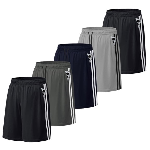 ASUDESIRE 5 Pack Athletic Shorts for Men with Pockets and Elastic Waistband Quick Dry Activewear Workout Gym Basketball Shorts 8" Inseam