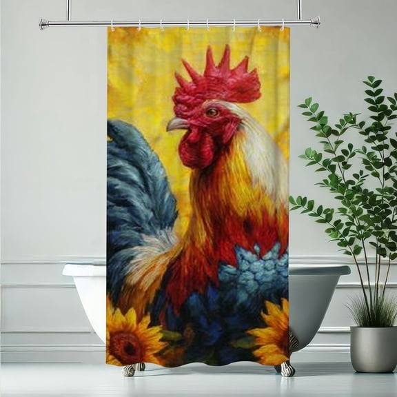 RKSupls Christmas Shower Curtain, Funny Rooster Sunflower Shower Curtain with Hooks for New Year Home Bathroom Decor Washable Curtains, 36x72 in