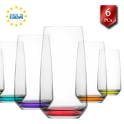 Lav Juice and Water Drinking Glasses Set of 6, Highball Kitchen Glassware Sets, Colorful Base Glass Tumblers, 16.25 oz