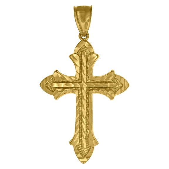 10k 10kt Yellow Gold Diamond-Cut Mens Cross Religious Charm Pendant