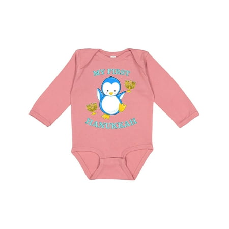 

Inktastic My First Hanukkah with Cute Penguin Boys or Girls Long Sleeve Baby Bodysuit