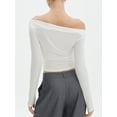 thumbnail image 6 of Michellecmm  Women Off Shoulder Crop Tops Long Sleeve Solid Color Ruched T-Shirts, 6 of 7