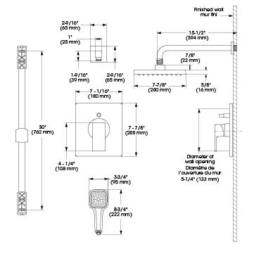 Belanger QUA130CMB Rain Pressure Balanced Square Shower System, Matte Black