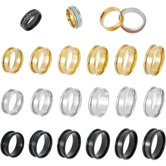1Box 36pcs 3 Colors Blank Core Ring Stainless Steel Grooved Finger Rings 6 Sizes Round Blank Ring for Resin Inlay Ring Handmade Ring Wedding Ring Jewelry Making Gift