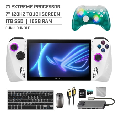 ASUS ROG Ally 1TB SSD Gaming Handheld 7-inch Touchscreen 120Hz FHD 1080p AMD Ryzen Z1 Extreme Processor, Mytrix Black Ice Wireless Pro Controller, Hub, 128GB MicroSD, Keyboard & Mouse, 8 in 1 Bundle