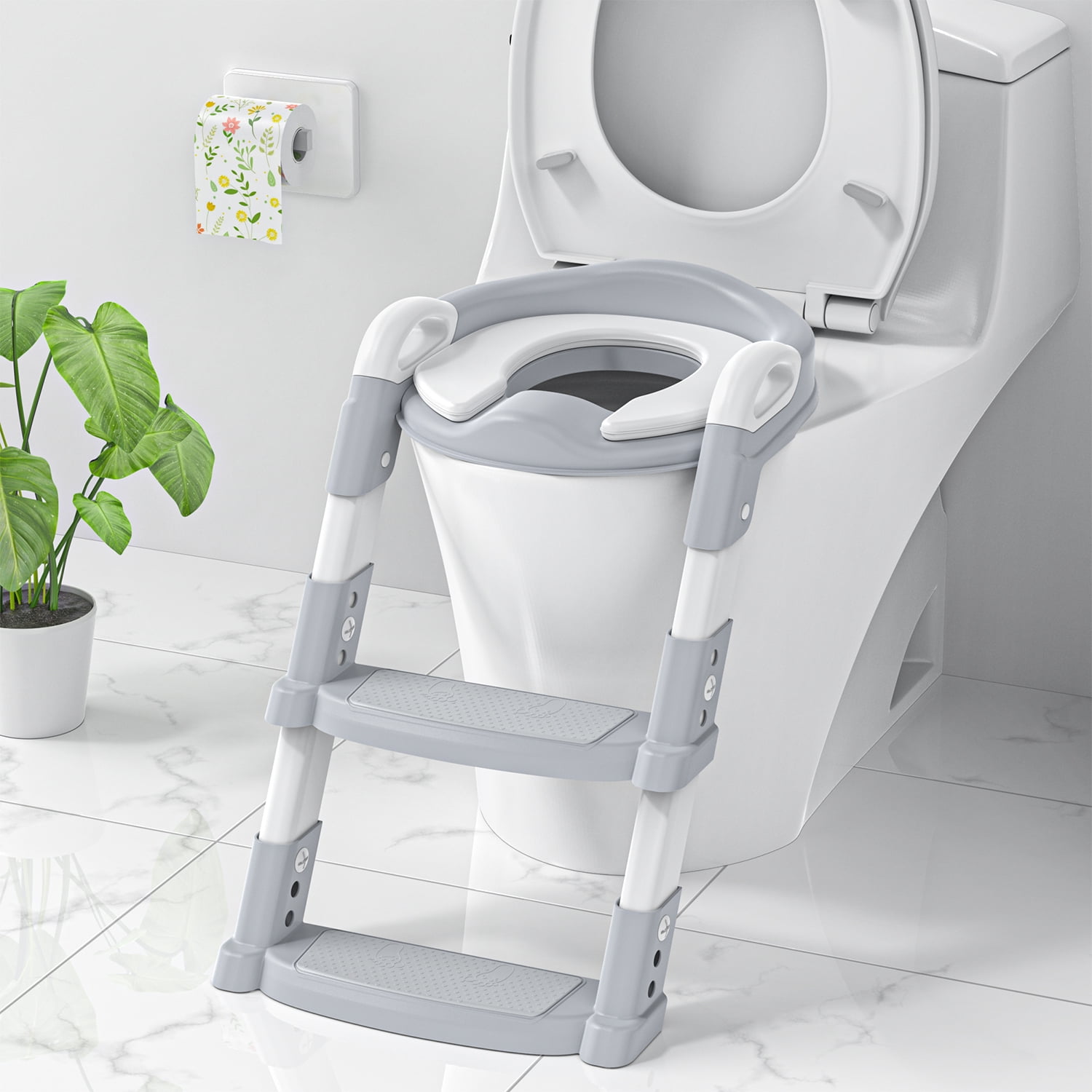 Crystals Toddler Potty Training Seat With Ladder - Grey/Pink/Sea Green
