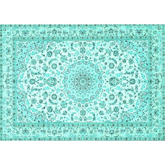 Ahgly Company Machine Washable Indoor Rectangle Persian Turquoise Blue Traditional Area Rugs, 5' x 7'