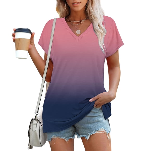 TNDBKQWR Clearance Shirts for Women Cute Dressy Shirts for Women V Neck Henley Shirts for Women Loose Fitting Tops for Women, Pink, L