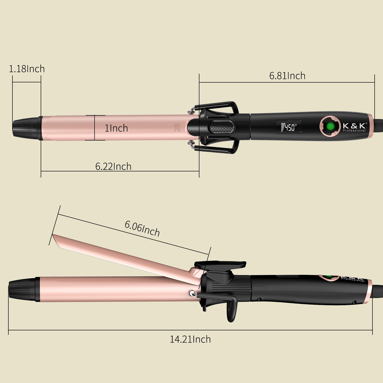 1 Inch Curling Iron with Clipped Tourmaline Ceramic Barrel Professional 1 Inch Hair Curler up to 450°F Dual Voltage for Traveling 60 Mins Auto Off Suit for Different