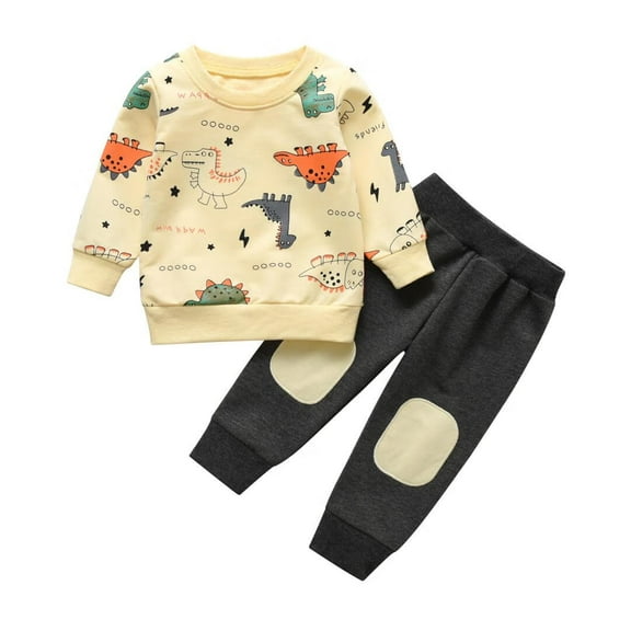 Toddler Baby Boy Clothes Animal Style Long Sleeve Tops and Long Pants Set Fall Sweatsuits Outfits Beige 6-9 Months