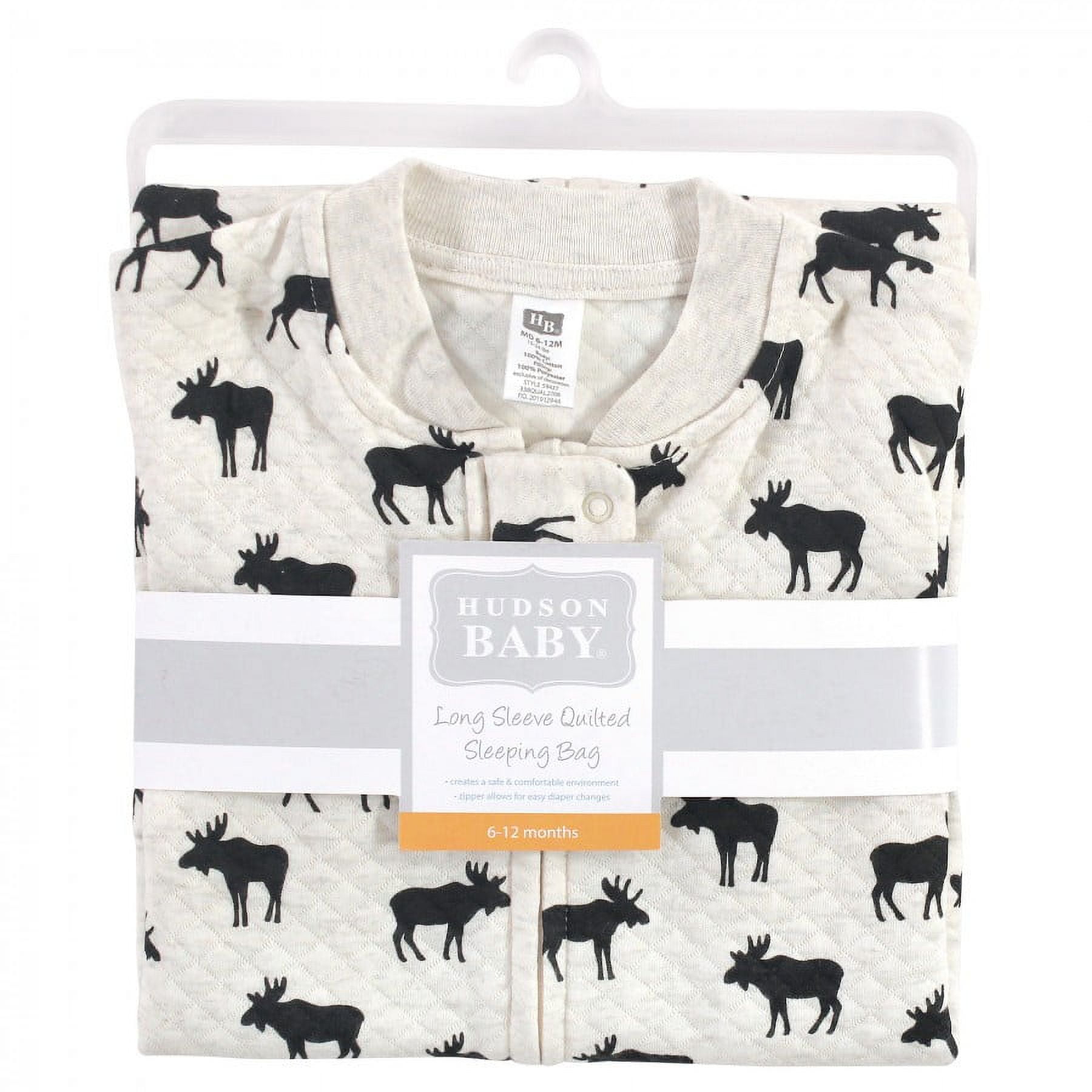 Hudson Baby Infant Boy Premium Quilted Long Sleeve Sleeping Bag and Wearable Blanket, Moose, 6-12 Months