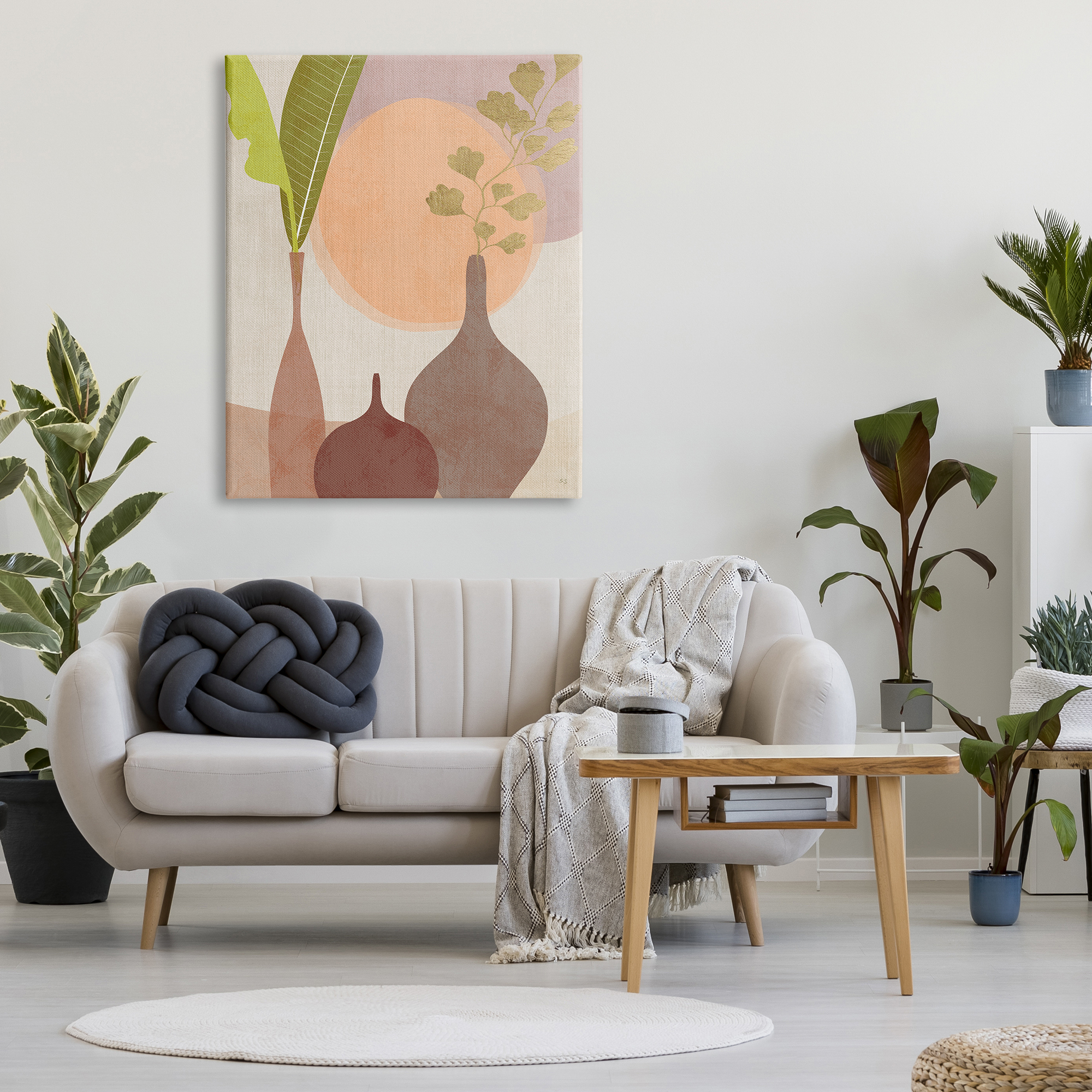 Stupell Industries Neutral Plants in Vases Botanical & Floral Painting Gallery Wrapped Canvas Art Print Wall Art, 36 x 48