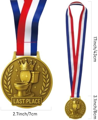 Last Place Award Medal – 3 Inch Funny Gag Trophy with Ribbon – Loser Prize for Parties, Fantasy Leagues, Office Games & White Elephant Gifts