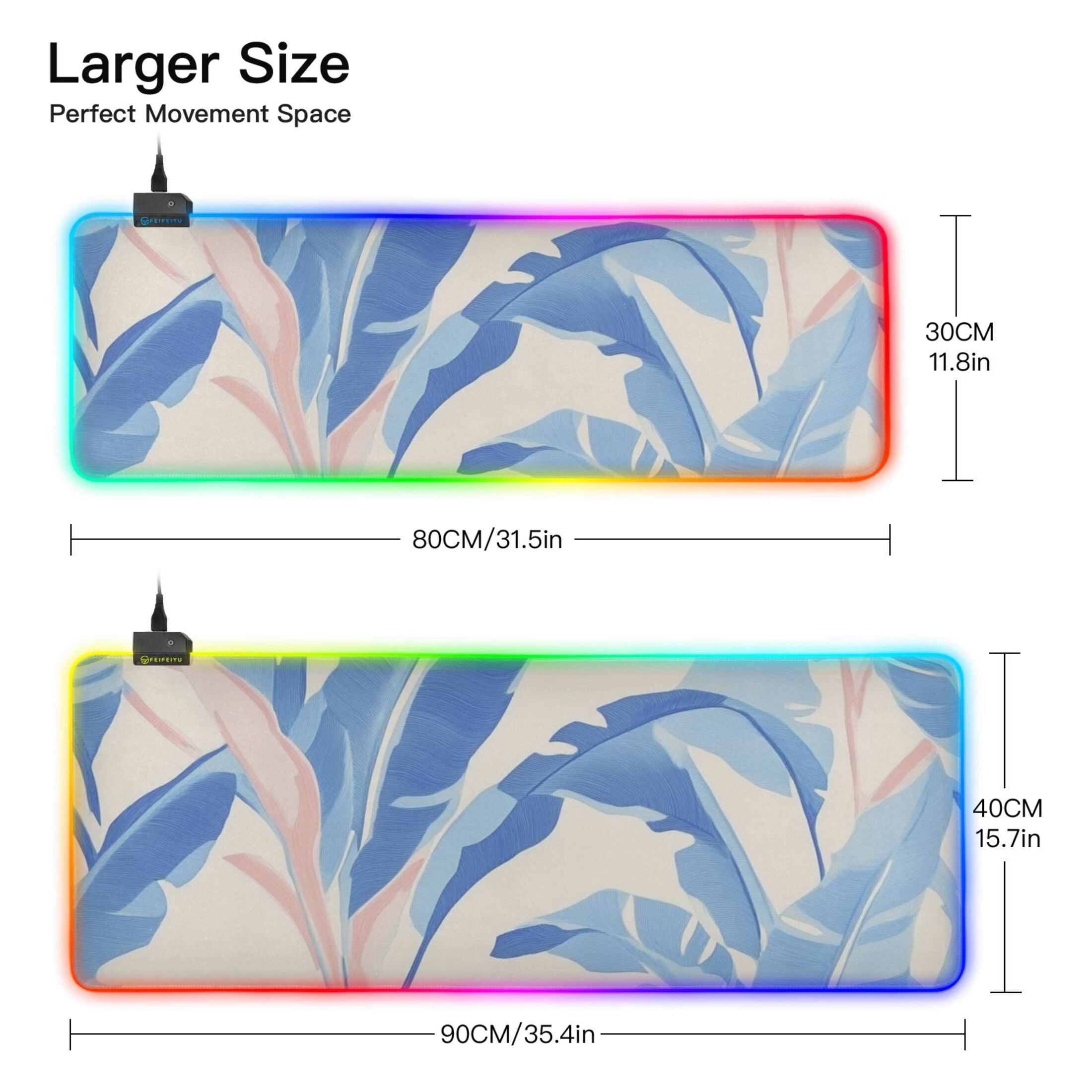 Light Blue Banana Leaf RGB Gaming Mouse Pad Large Keyboard Mat Rubber Base 13 Light Modes