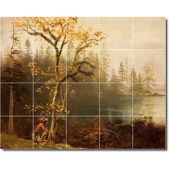 Ceramic Tile Mural-Albert Bierstadt Indians Backsplash Tile Mural 5. 60" w x 48" h using (20) 12 x 12 ceramic tiles