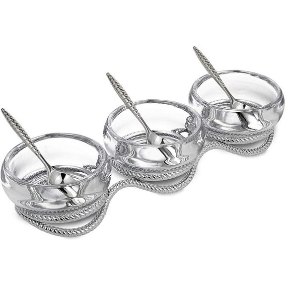 Nambe Braid Triple Condiment Set with Spoons - Silver