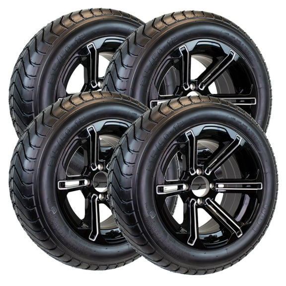 eCustomrim 4-Pack 215/50-12 Trailer Golf Cart ATV Offroad Tire On 12X7 Gloss Black Rim B9