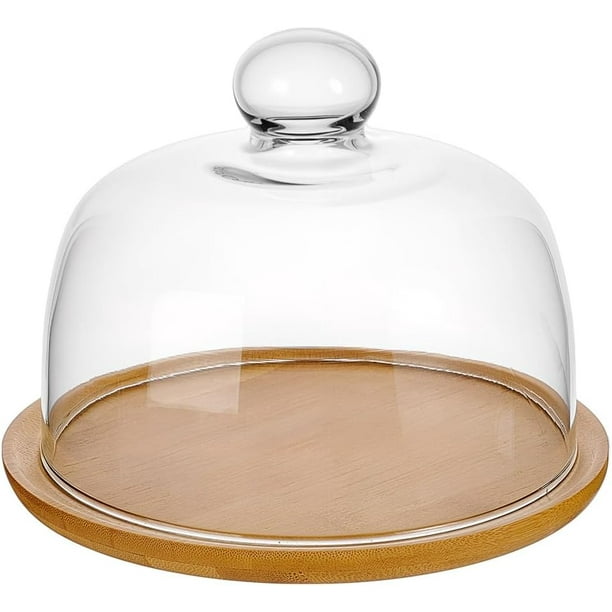 Mini campana de cristal de bambú para tartas con base, pequeña campana transparente, soporte para tartas con cúpula de cristal para repostería, regalos de cocina, 8×8×6.3 pulgadas