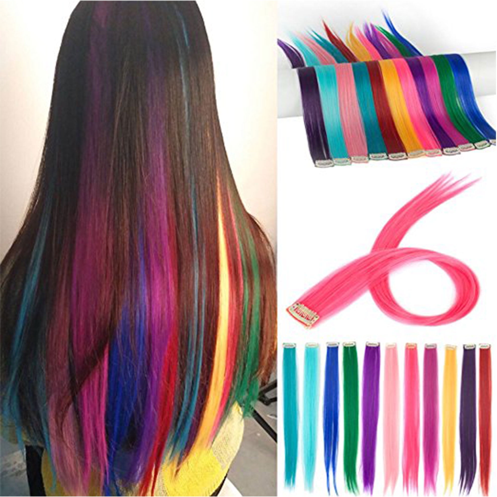 Rainbow Human Hair Extensions Colored Hair Extension Clip  Etsy