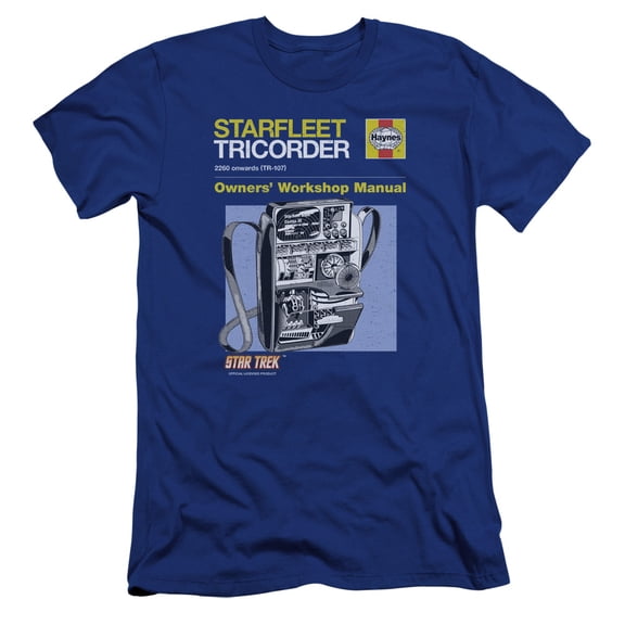 Star Trek Tricorder Manual Premium Canvas Adult Slim Fit 30/1 T-Shirt Royal Blue