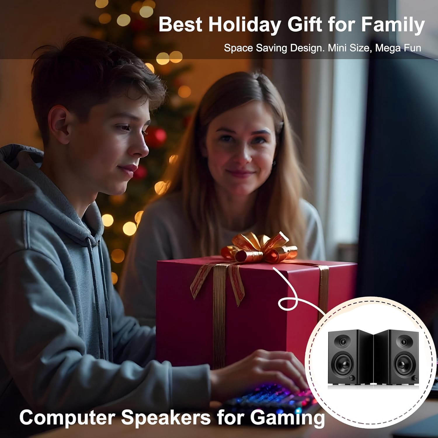 Computer Speakers for Desktop PC,  Bluetooth Surround Sound Speakers with Bass, Compact Powered Bookshelf Speakers for Office, Monitors, Laptop, Gaming, TV,