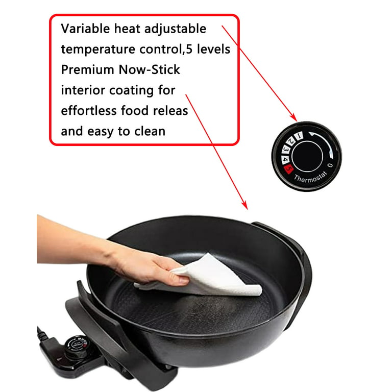 Nonstick Extra Deep Electric Skillet - With Lid With Steam Vent (12 Inch) 