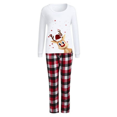 

Christmas Gifts Parent Child Warm Christmas Set Plaid Printed Home Wear Pajamas Two Piece Mother Set Polyester White Xl