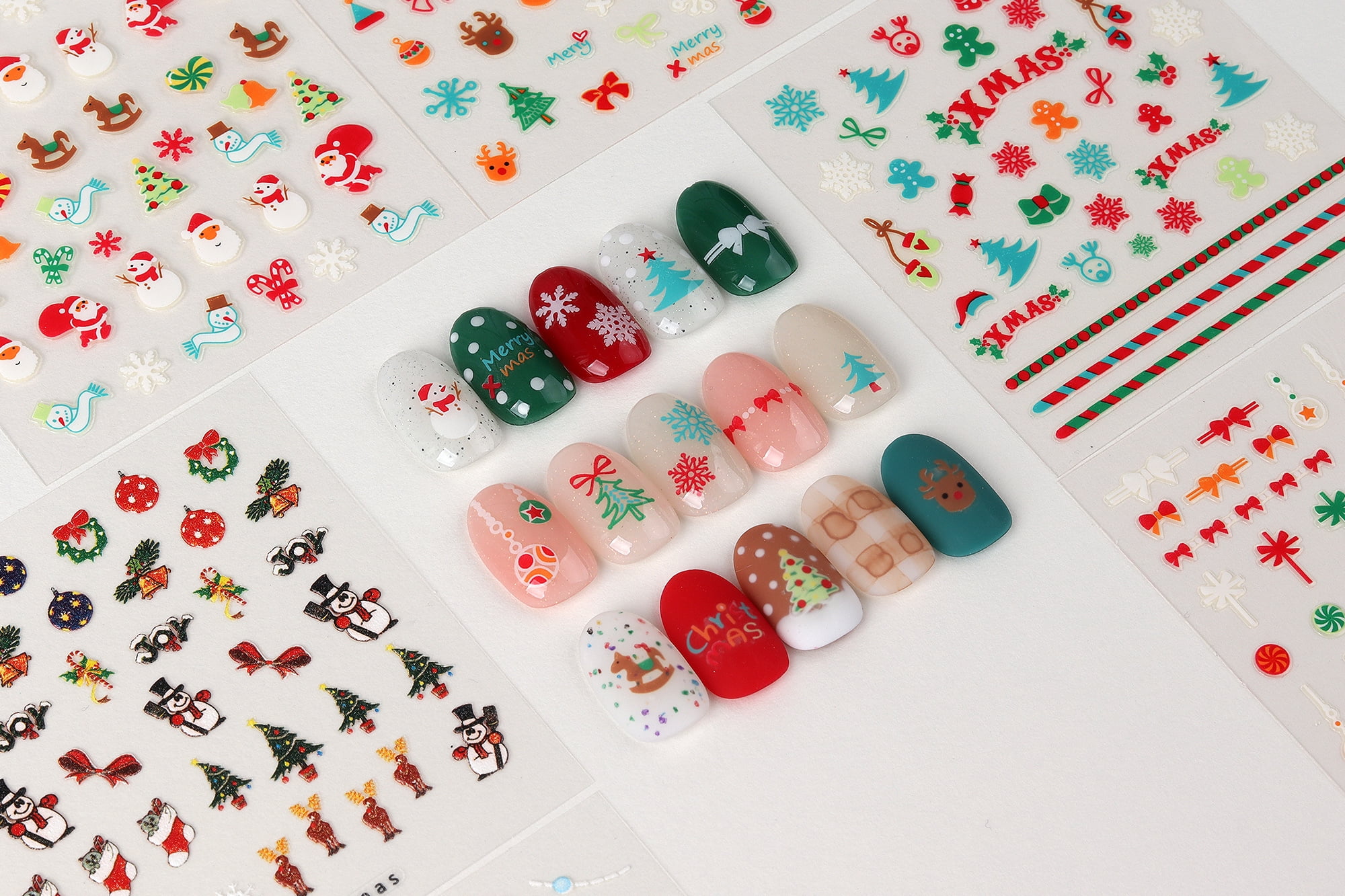 30sheet GlossyBlossom 3D Christmas Nail Stickers – Korean Made Holiday Nail Art Decals for Festive DIY Manicure, Santa, Reindeer, Snowflake & Tree Designs