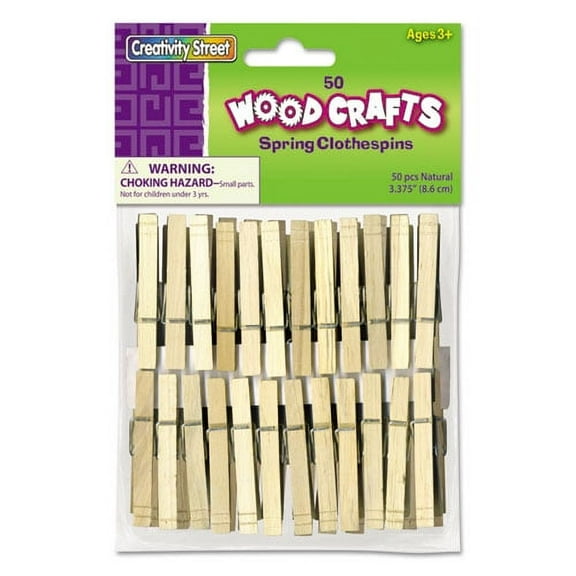 Wood Spring Clothespins, 3.38" Length, Natural, 50/pack | Bundle of 2 Packs