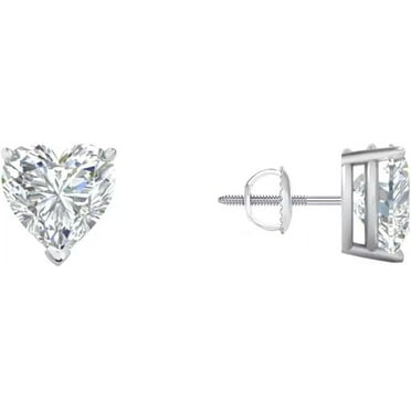 7mm Heart Cut Diamond Stud Earrings Solid14K White Gold Screw Back Earrings For Women's Party Wear Jewellery