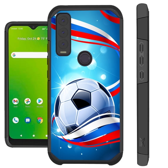 Compatible with Cricket Ovation 3 Hybrid Fusion Guard Phone Case Cover (Soccer Ribbon)
