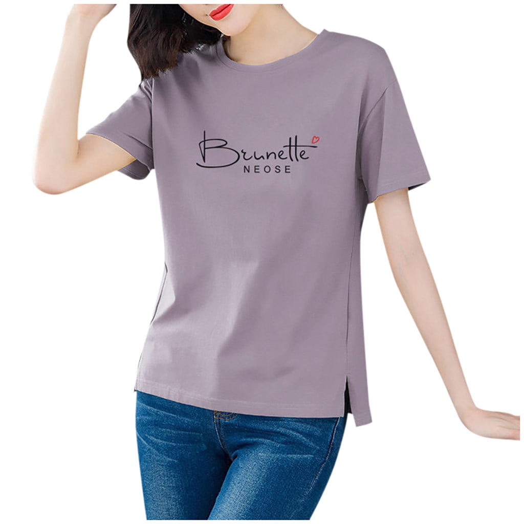 Womens Tops Short Sleeve Letter 