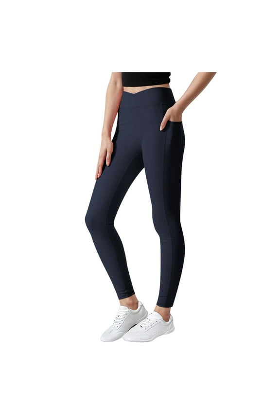 Girls Athletic Leggings, Strech High Waist with Pockets Yoga Running Workout Tight Pants Navy 9-10T